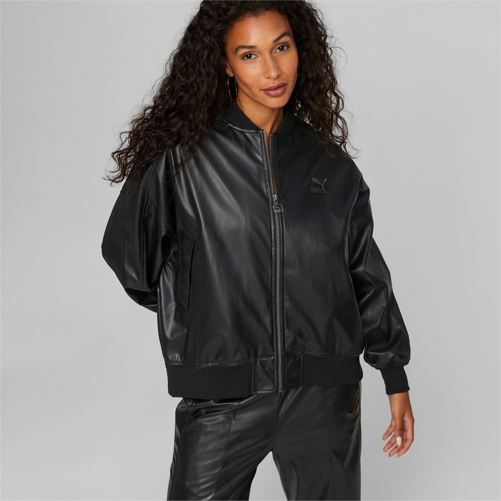 T7 Oversized Faux Leather Bomber