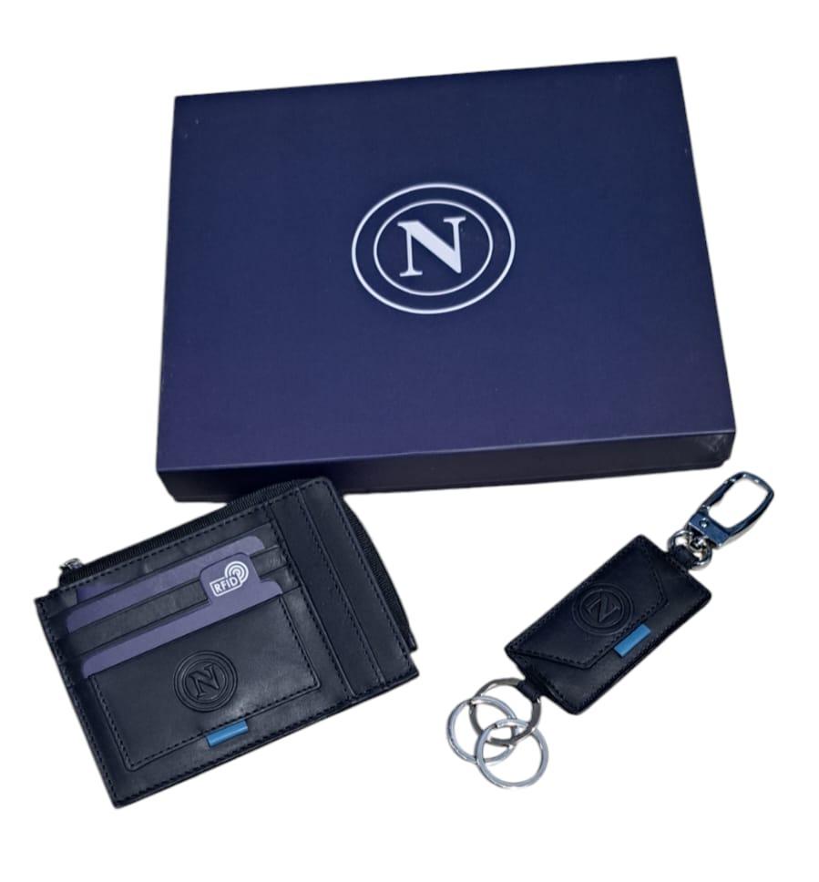 Parure portacarte e portachiavi in pelle con sistema anticlonazine 123443 BLU ENZO CASTELLANO 