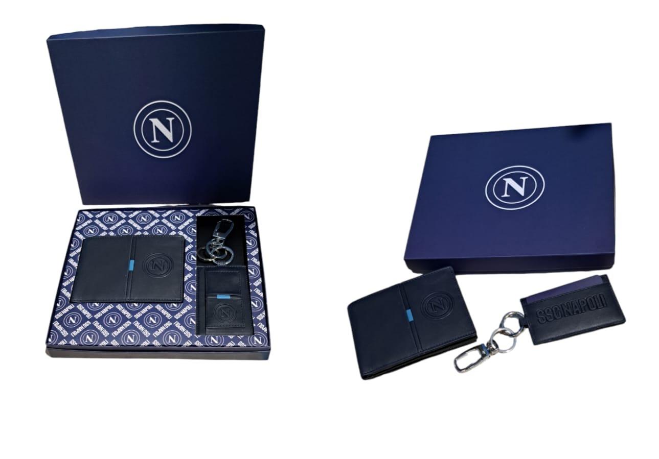 Parure portafoglio in pelle con sistema Rfid anticlonzione e portachiavi in pelle 123447 BLU ENZO CASTELLANO 